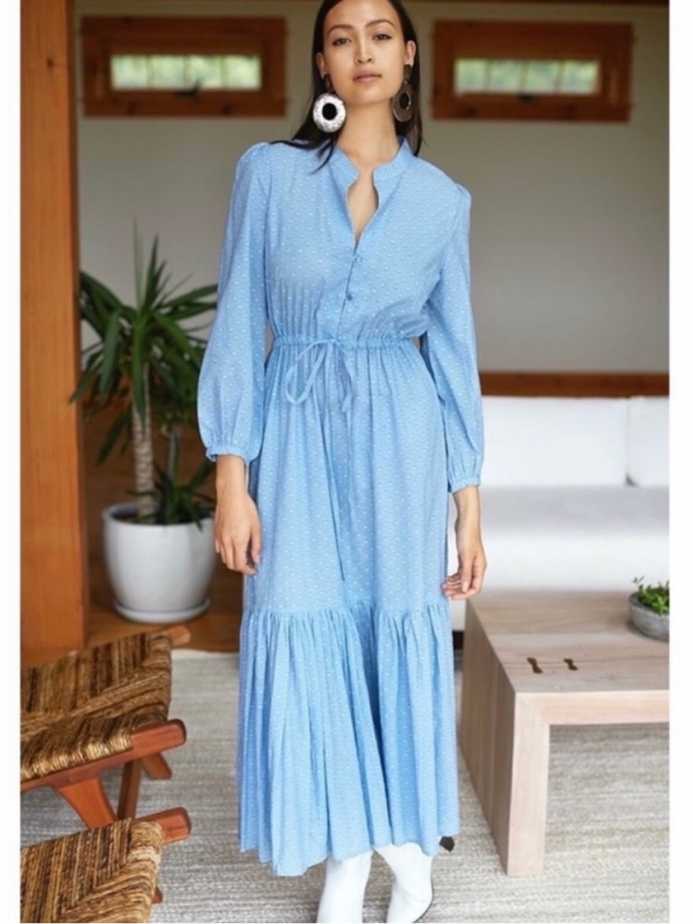 Emerson Fry India Collection Frances Maxi Dress Blue Swiss Dot, Medium